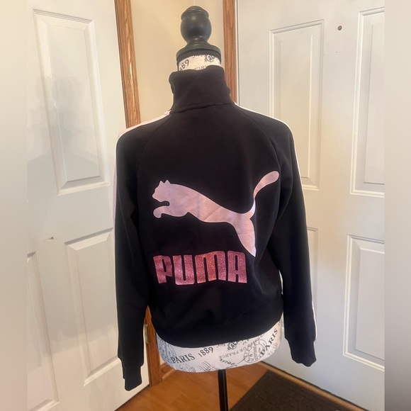 Puma zip up crop jacket black pink size xs - Picture 5 of 12